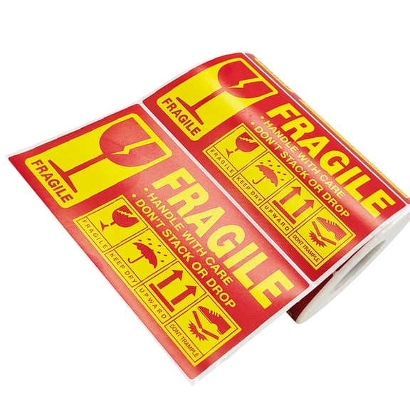 Luxshiny Red Fragile Shipping Stickers with Self-Adhesive Warning Labels for Packages and Boxes, and Visible