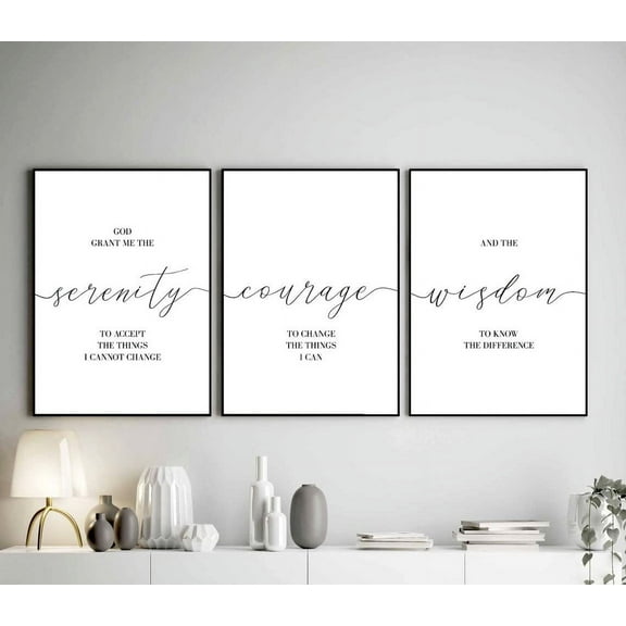 Wall Decor 3 Pieces God Grant Me The Serenity Canvas Painting Prints Art Serenity Courage Wisdom Poster Pictures for Living Room Home Decor with Wooden Inner Frame