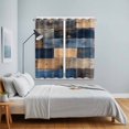 thumbnail image 4 of Navy Blue Brown Wood Kitchen Curtains 63 Inch Length, Farmhouse Vintage Wooden Grommet Top Bedroom Living Room Curtains, Light Filtering Cafe Curtain Drapes 2 Panels Set 84''x63'', 4 of 9