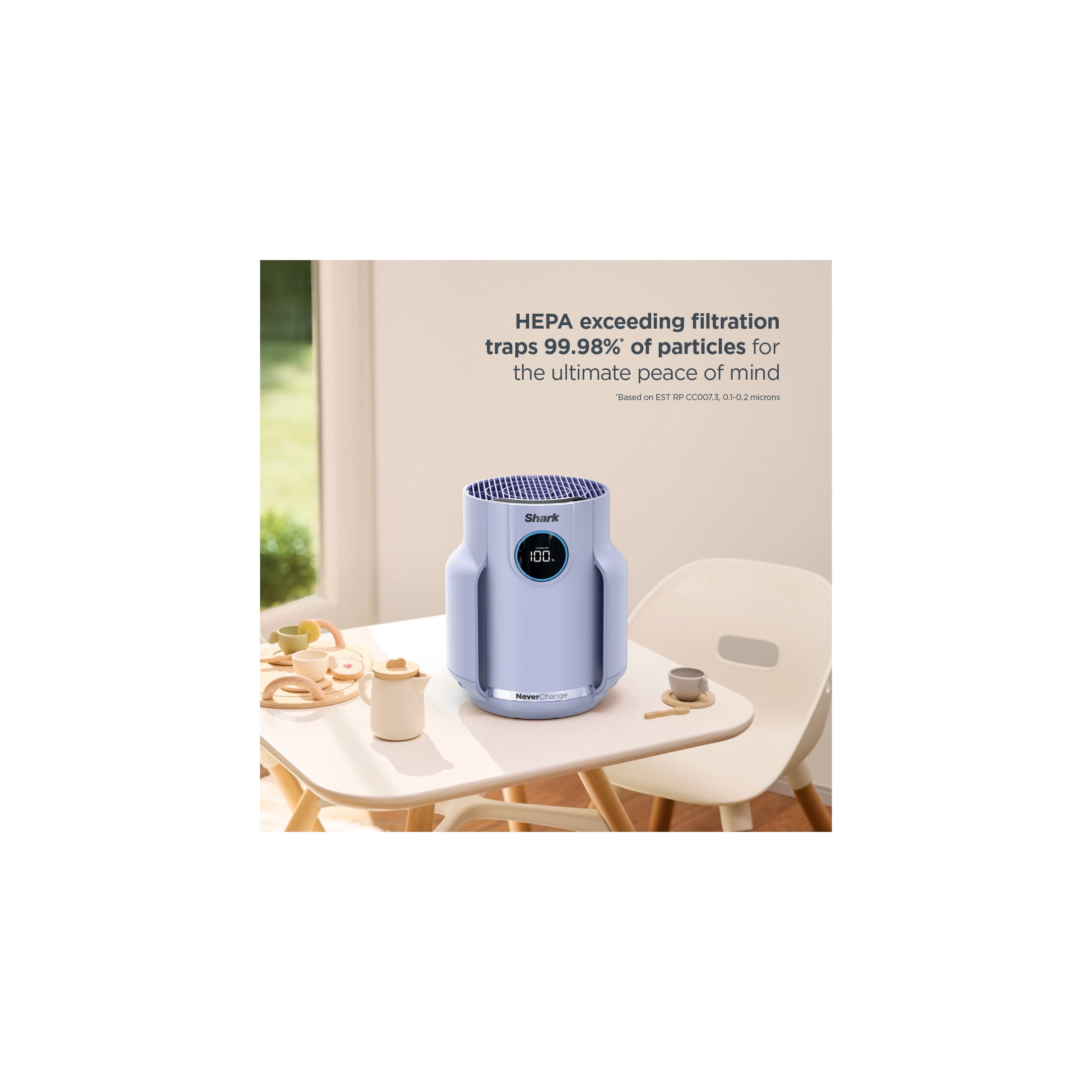 Shark NeverChange Compact Pro 250 Sq Ft HEPA Air Purifier, 5-Year HEPA-Exceeding Filter, Captures Pollutants, Pet Dander, Dust, and Smoke, HP070PU Lilac
