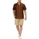 thumbnail image 2 of Camisa de Hombre Inspire Chic de Rayas Verticales, con Botones, Cuello de Punta, de Manga Corta, M Marrón Caqui, 2 of 6
