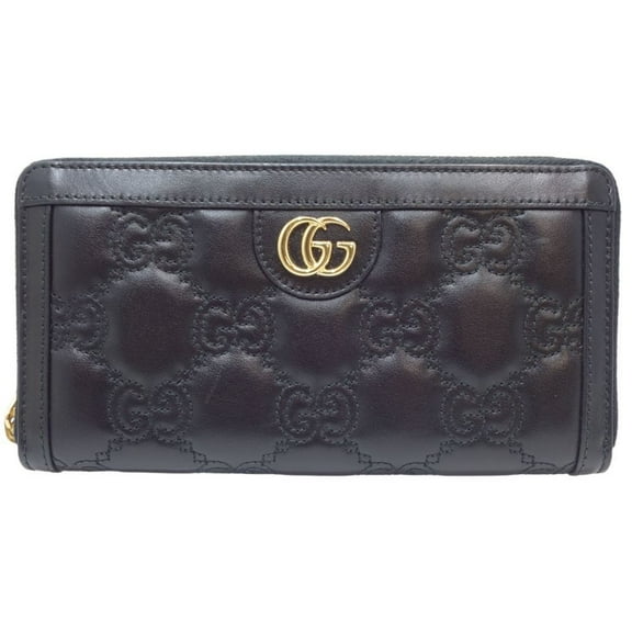 Pre-Owned GUCCI Zip Around Wallet GG Matelasse 723784 Long Leather Black 083409 (Good)