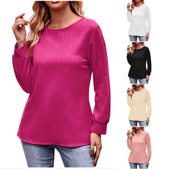 Patlollav Pntutb Womens Blouses Clearance,Ladies Casual Solid Color Long Sleeve Shirts