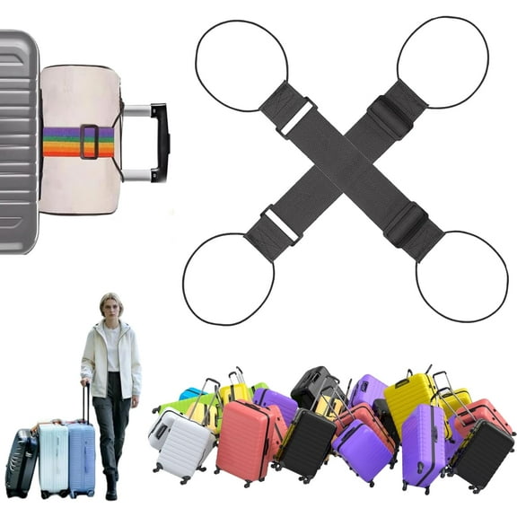 Multi Use Strong Adjustable Luggage Connector Straps - Luggage Connector Straps for Suitcases, Elastic Travel Belt for Suitcases, Secure Stacking & Hands-Free Carrying Essentials (Black)