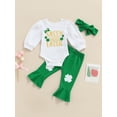 thumbnail image 3 of Jxzom Infant Baby Girls St. Patrick Day Outfits 0 3 6 12 18 Months Clover Print Short Sleeve T Shirts Tops Flared Pants Headband Clothes Set, 3 of 8