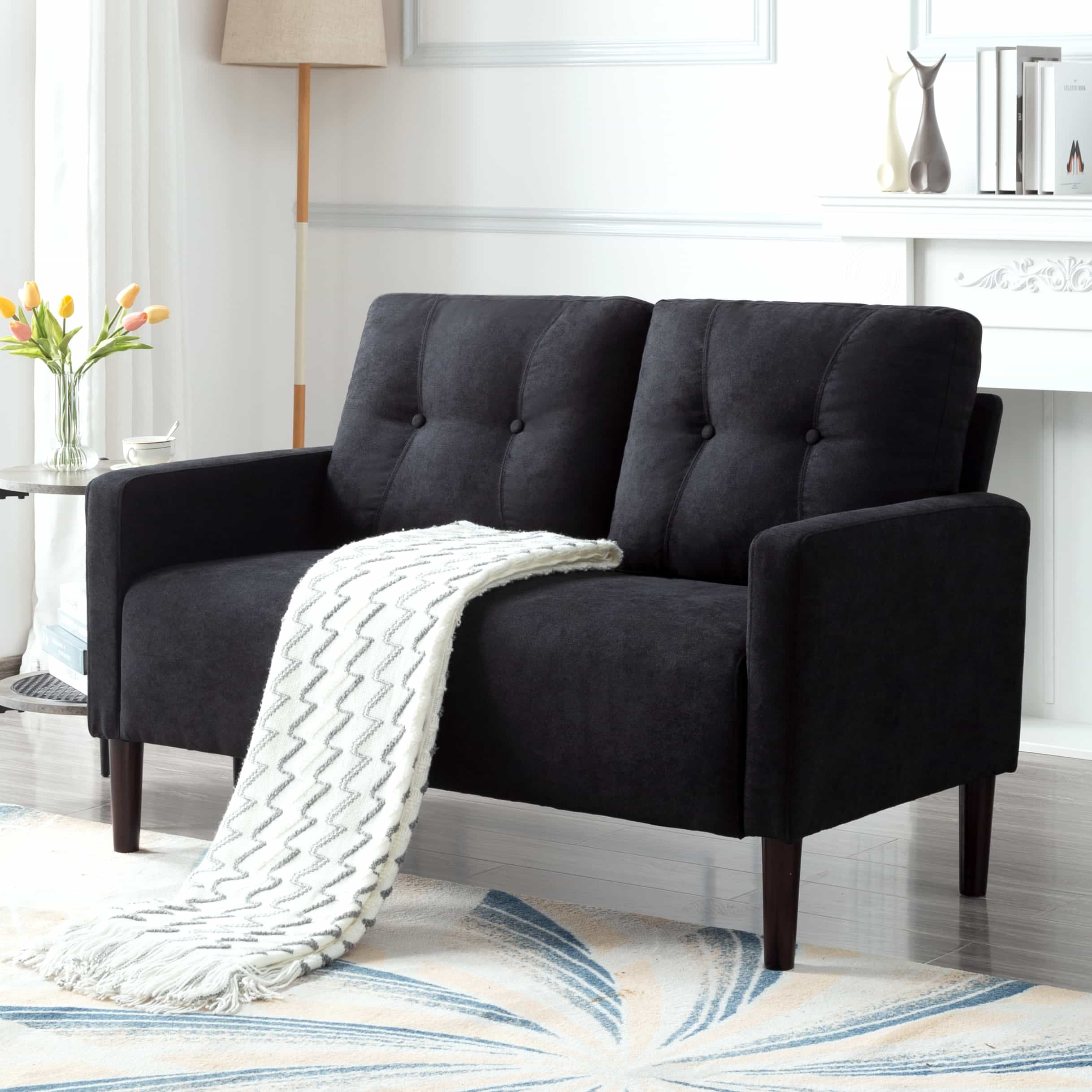 BSHTI 51.2" Standard Loveseat Couch,with Removable Back Cushions,Sturdy Construction,Linen Blend Upholstery,Square Arm,Black