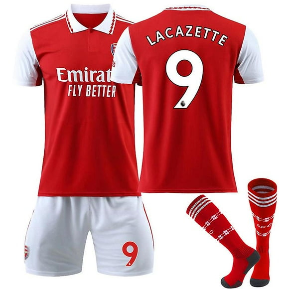 Arsenal Home Jersey 2022-2023 Lacazette No.9 Soccer Jersey 3-pieces Kits For Kids Adults