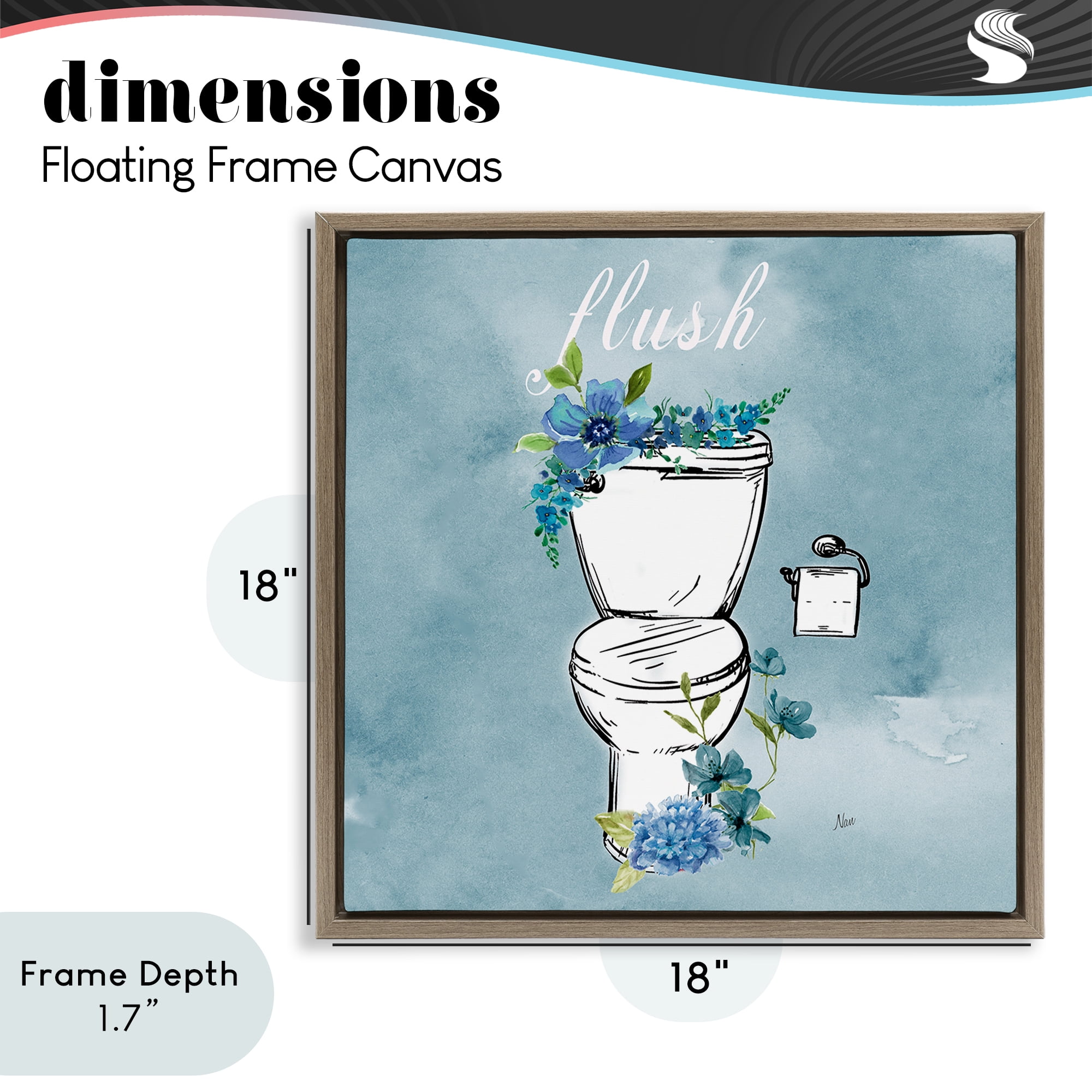 Stupell Industries Floral Bathroom Rules Flush Brown Framed Floater Canvas Wall Art, design by Nan
