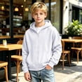 thumbnail image 5 of Boys Cotton Hoodie with Pockets Long Sleeve Casual Loose Fit Zip Up Kids Sweatshirt Jacket White 12, 5 of 8
