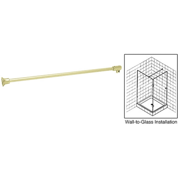 CRL SUP10SB Satin Brass Frameless Shower Door Fixed Panel Wall-To-Glass Support Bar for 3/8" to 1/2" Thick Glass