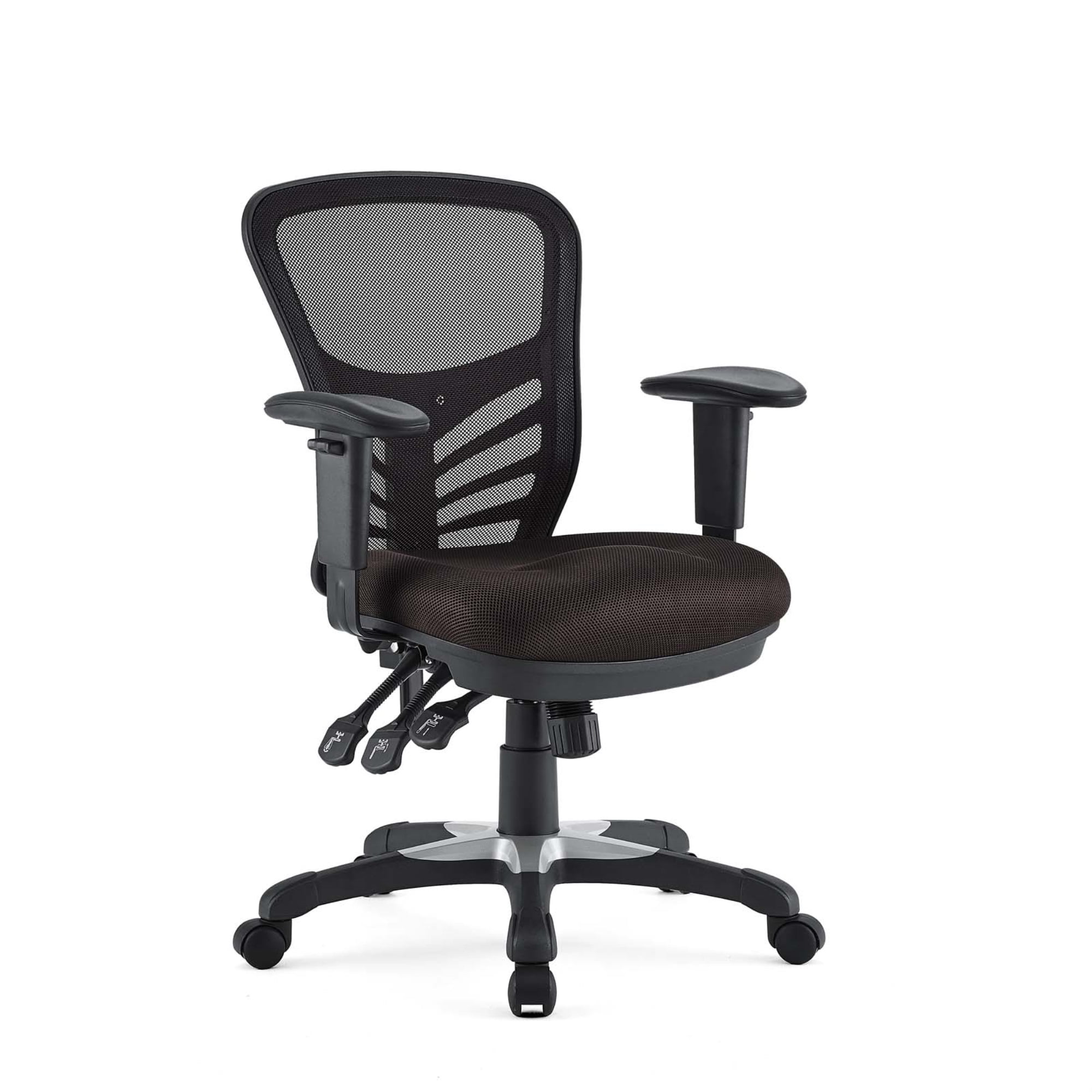 Brown Mesh and Leather Adjustable Swivel Office Chair