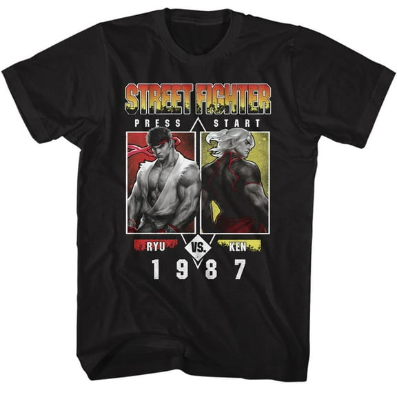 Street Fighter Ryu Vs Ken 1987 Black Adult T-Shirt 4Xlt
