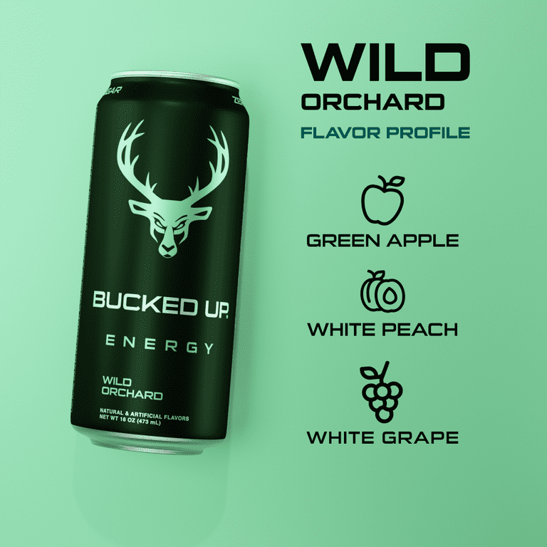 Bucked Up Wild Orchard Energy Drink, Grape Flavor, 12 Cans