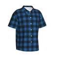 thumbnail image 3 of Xecao Blue Black Plaid print Hawaiian shirt - a stylish short-sleeve button-down for men, perfect for casual beach and tropical outings., 3 of 9