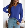 thumbnail image 3 of Remera PRETTYGARDEN Cuello en V Manga Larga Tejido Waffle Azul L, 3 of 5