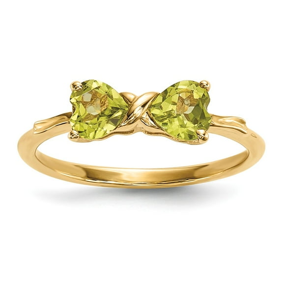 14K Yellow Gold Ring Band Birthstone (08) August Peridot Heart Green, Size 7