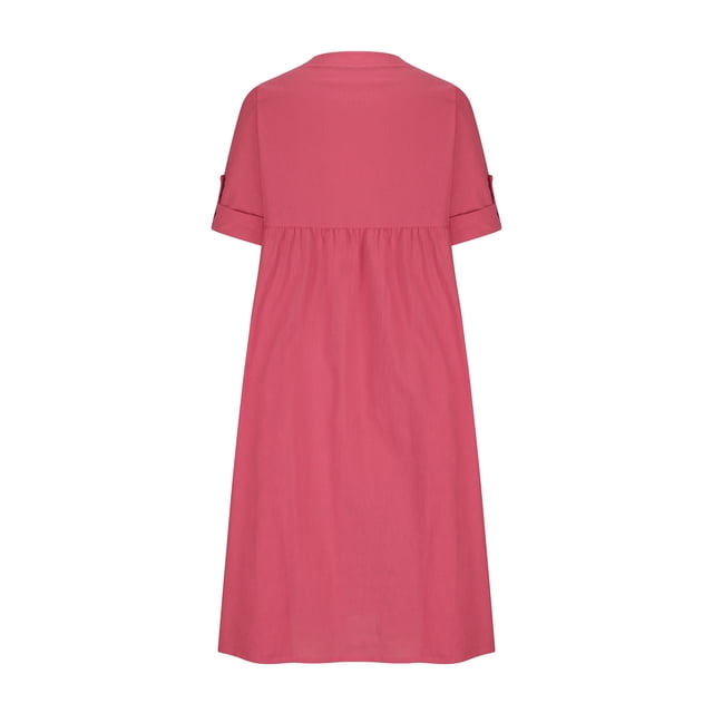 Daiosportswear Mode Femme Automne Solide Décontracté Col Rabattu Manches Longues Robe de Vacances à Boutons Rose Vif 6(m)
