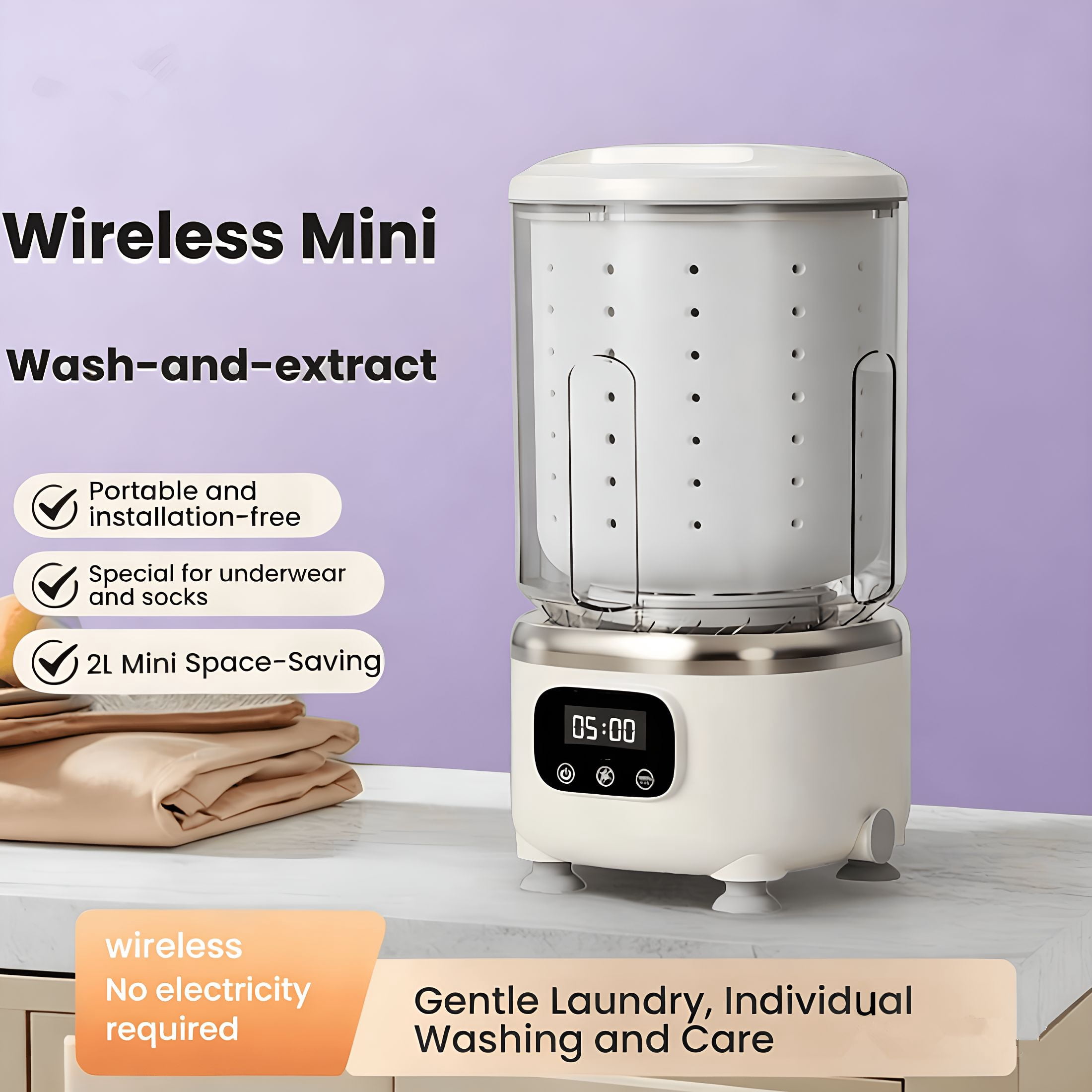 HIBIBUD 2026 New Mini Washing Machine 2L Portable Washer and Dryer for Travel and Dormitory Cordless Underwear and Socks Washing and Drying Portable Mini Washing Machine