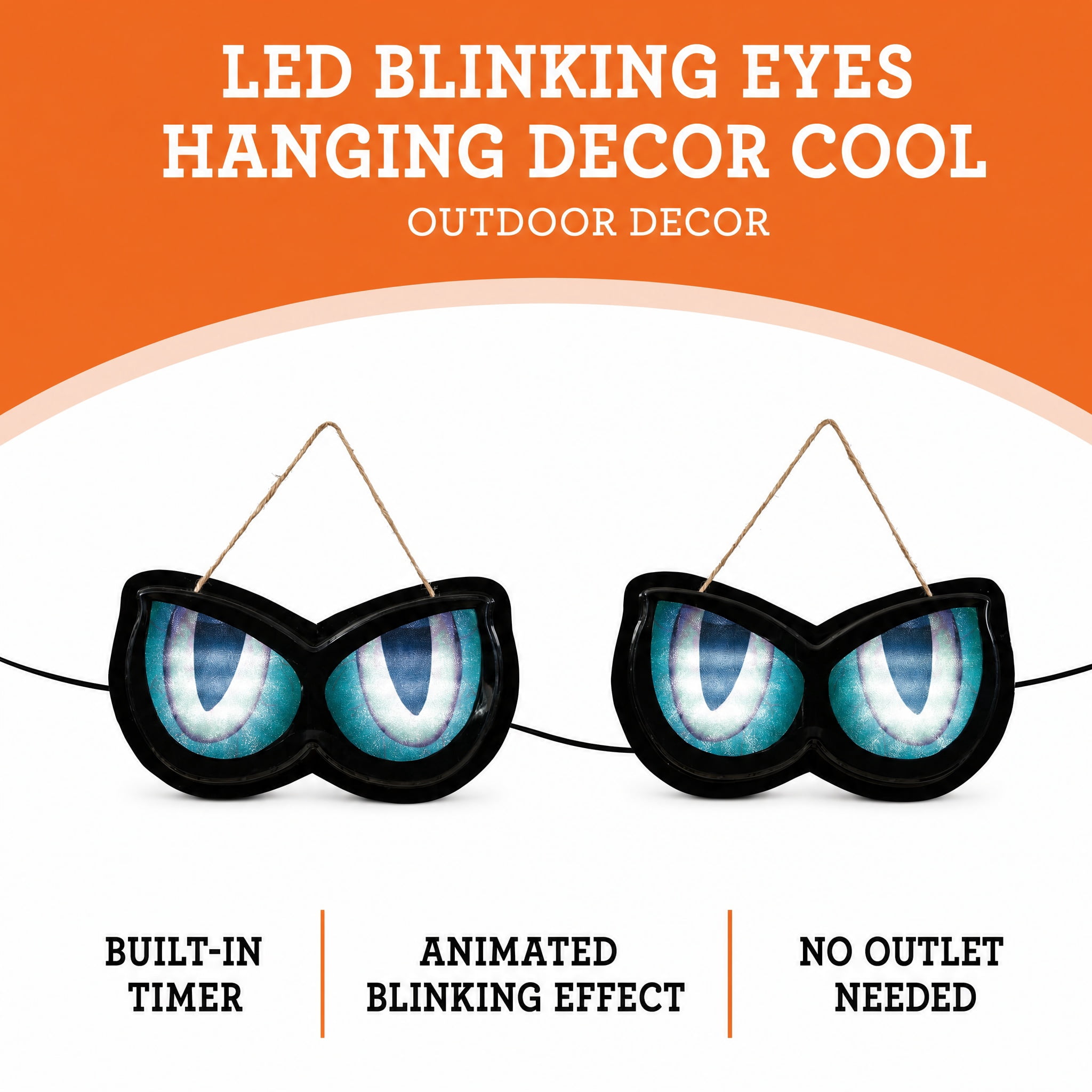 Indoor/Outdoor Battery-Operated LED Blinking Eyes Hanging Decor, Cool White, 2 Count, Halloween by Way To Celebrate