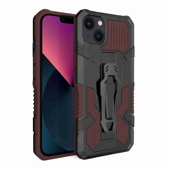 Dteck Case for Apple iPhone 14 Pro Max Dual-Layer TPU PC Shockproof Heavy Armor with Belt Clip Anti-Drop Shock Absorption Cover with Metal Back Clip, Brown