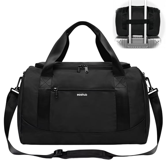 Travel Bag Underseat 16'' Personal Item Bag, Small Duffel Bag Carry on Bag with Trolley Sleeve for United Airlines, Waterproof Weekender Overnight Gym Bag for Women and Men(Black)