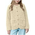thumbnail image 6 of Favoffer Girls Sherpa Fleece Jacket Long-Sleeve V Neck Warm Top Toddler Fuzzy Button Down 2025 Fall Fashion Outerwear Teen 4-15Y, 6 of 7