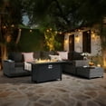 thumbnail image 6 of JOIVI 7 Pieces Wicker Patio Furniture Set 5-Seat Outdoor Conversation Set with 45-Inch Fire Pit Table, 8'' Wide Armrest Modular Rattan Outdoor Sectional Sofa Set, Black, 6 of 12