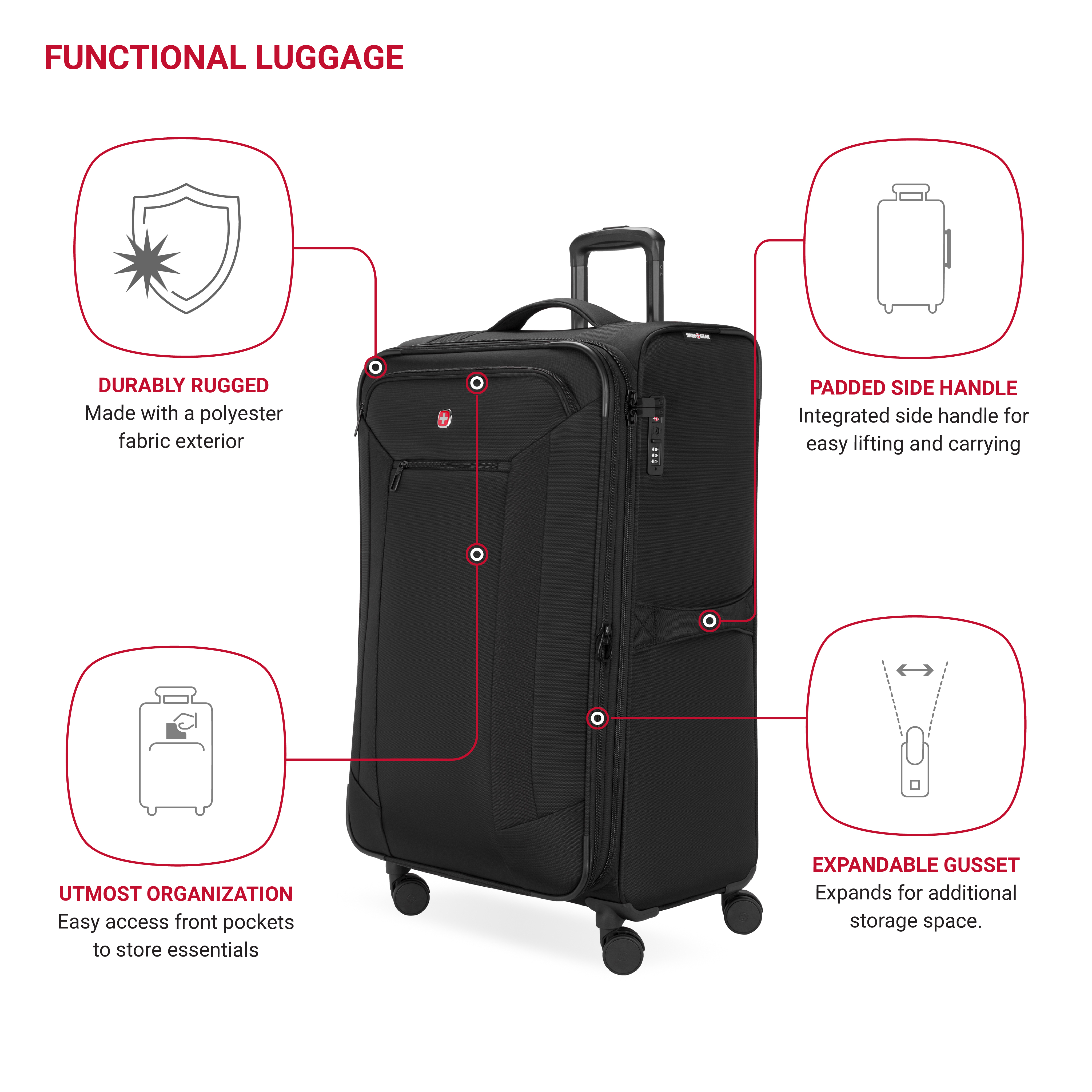 Swissgear Stride Large Expandable Spinner Luggage, Black photo 3