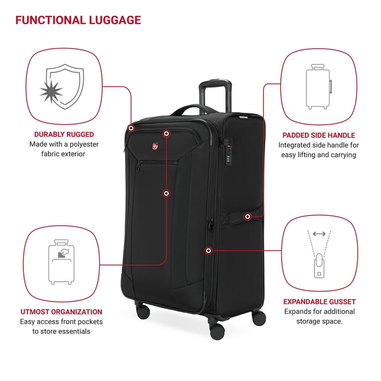 SWISSGEAR Stride Expandable Large Checked Spinner Luggage, Black