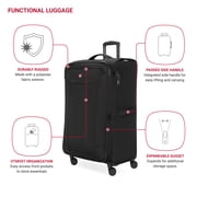 SWISSGEAR Stride Large Expandable Spinner Luggage, Black, Checked, 8 Wheels, TSA Lock