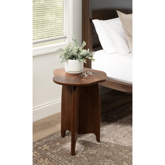 Kate and Laurel Kanna Modern Wavy Pieced Mango Wood Round Side Table, 16 x 16 x 21, Walnut Brown, Mid-Century Scalloped Wooden End Table for Bedroom Nightstand or Living Room Plant Stand Indoors