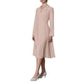 thumbnail image 4 of INSPIRE CHIC Women's Notch Lapel Wrap Neck Long Sleeve A-Line Midi Pleated Dress S Pink, 4 of 5