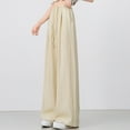 thumbnail image 4 of Nfurl Womens Linen Pants with Pockets Casual Wide Leg Pants for Women Loose Solid Color Beach Elastic Waist Drawstring Palazzo Pant Yellow M, 4 of 6