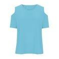 thumbnail image 4 of FAOWME Child Kids Girls Short Sleeve Shirts Cute Crew Neck Cold Shoulder Tee Tops Sky Blue 11-12 Years, 4 of 5