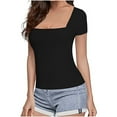 thumbnail image 1 of Yuyuzo Hauts d'Été à Manches Courtes pour Femmes, Col Carré, T-Shirts Slim Basiques, 1 of 4