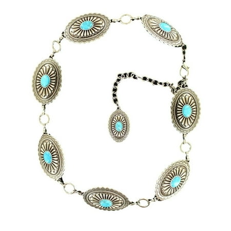 Ariat Western Belt Womens Chain Conchos Silver Turquoise A1515836