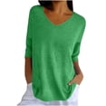 thumbnail image 2 of SDNall Knit Tops for Women Solid Color Spring/Summer Knitted V-Neck Medium Sleeve Casual Top Womens Blouse, 2 of 9