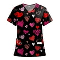 thumbnail image 2 of Garbnen Heart Print Scrubs Top Plus Size Stretch V Neck Short Sleeve Woman's Shirts Xmas Valentine's Day Holiday Prints Nurse Working Uniforms, 2 of 6