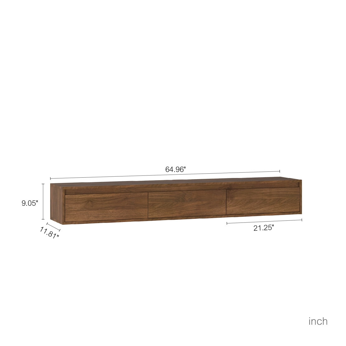 65" Floating TV Stand Wall Mounted Entertainment Center with LED Lights, Storage, and Power Outlet for 55-65 Inch TVs in Wood Finish