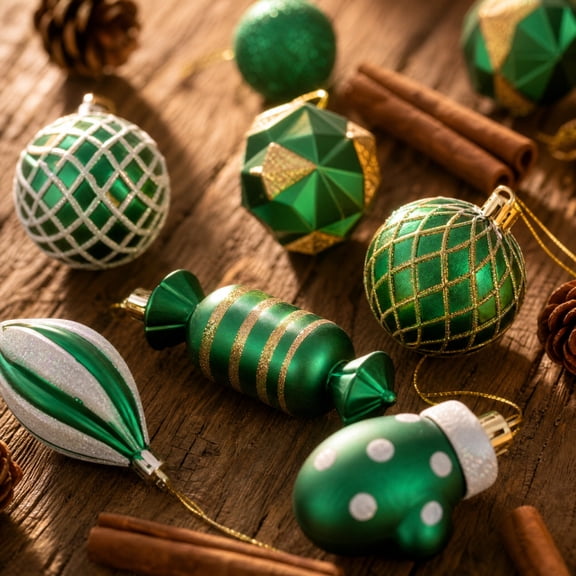 Christmas Tree Hanging Ornament Set in Box, Assorted Plastic Bauble Pendants Set for Xmas Home Holiday Decor