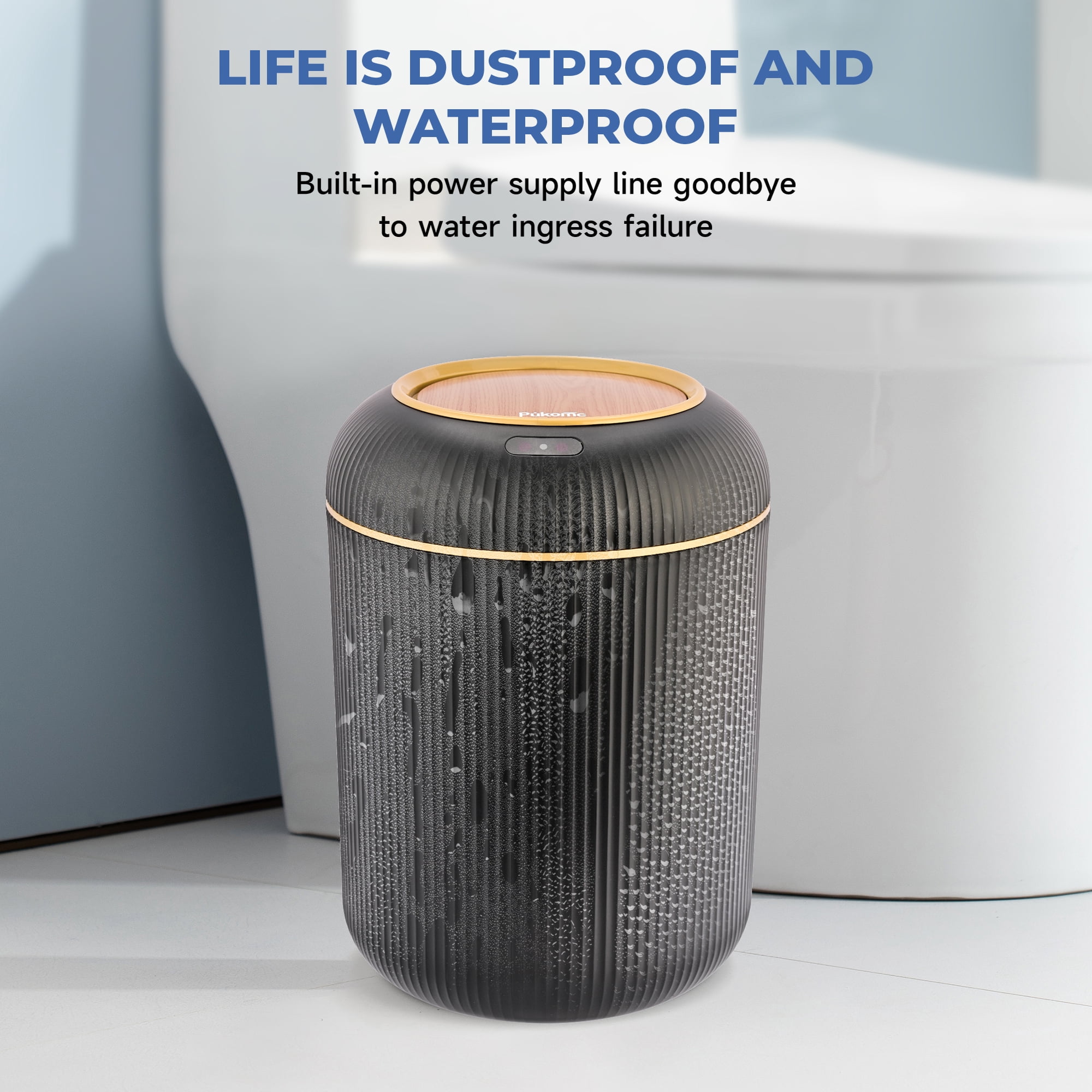 SUSLAS Trash Can with Motion Sensor, Touchless Automatic Lid and Waterproof Design, Smart Waste Bin for Bathroom Kitchen, 2.6 Gallon Plastic, Black