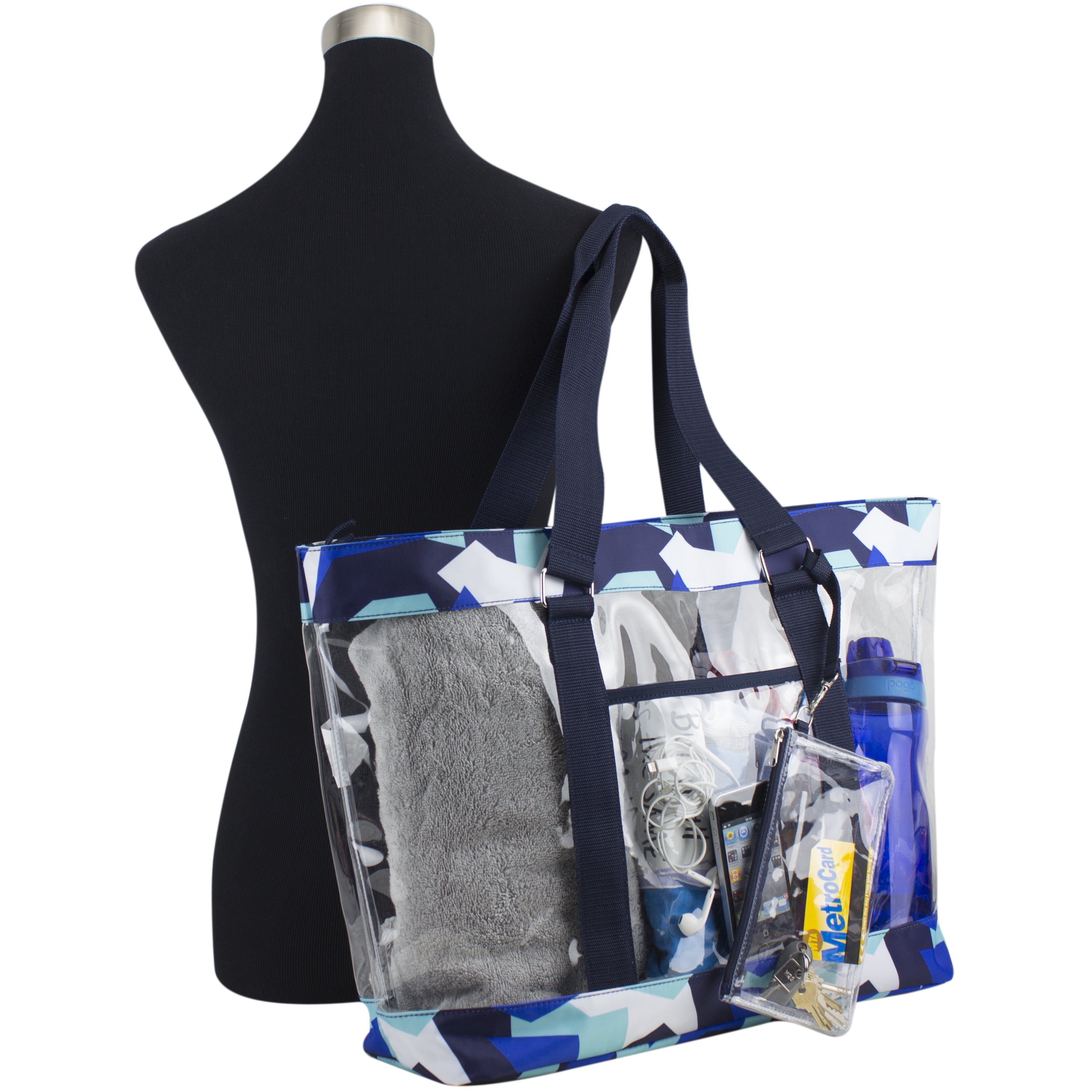 Eastsport Supreme Deluxe Clear Tote with Wristlet, Jagged Blue