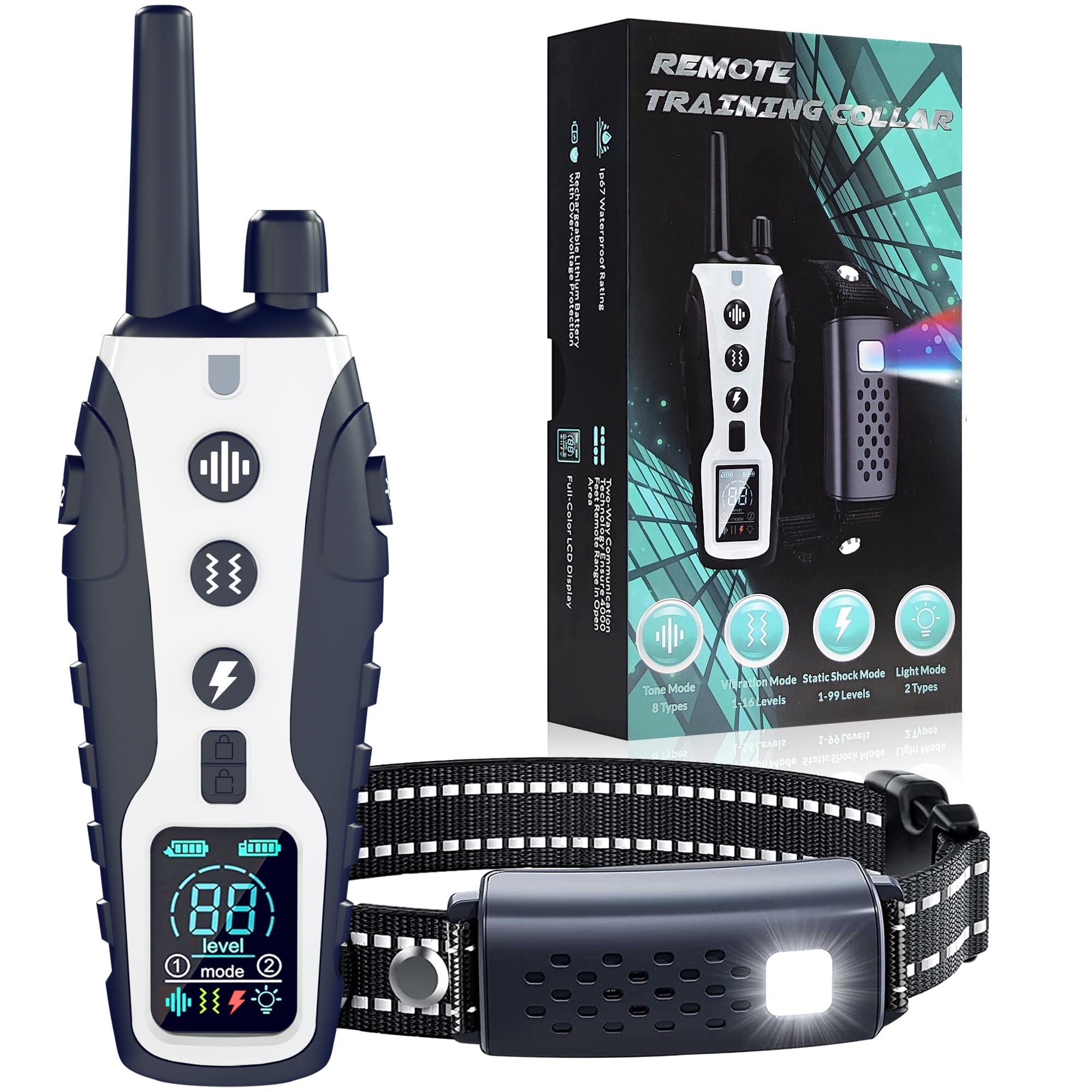 Upgraded Dog Shock Collar with Flashing Light for Night Walks,Dog