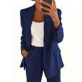 thumbnail image 2 of WTOBBY Women's Tailored Lapel Casual Jacket Blouse Top, Long Sleeve Slim Fit Cardigan Coat for Business Wear, Elegant and Professional Outerwear with Button Closure,Navy L, 2 of 5