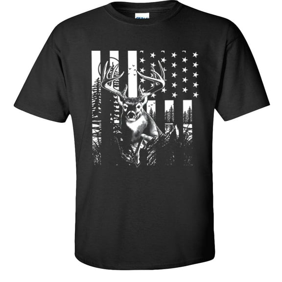 Fair Game Deer US Flag T-Shirt, Buck American Flag, Hunting Graphic Tee-Black-XL