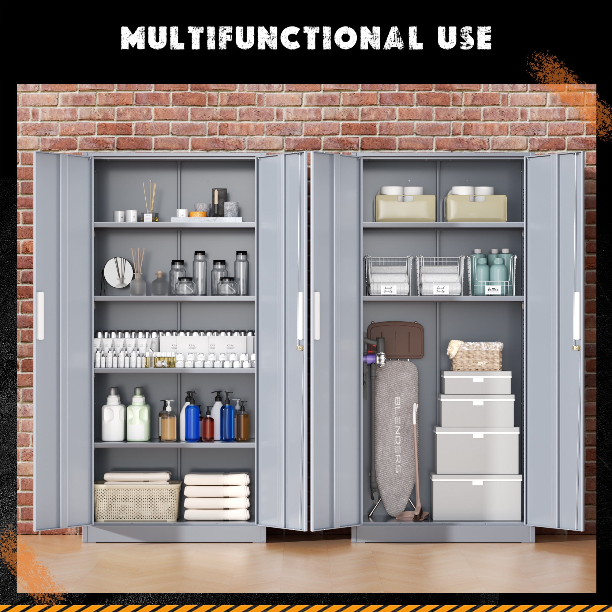 SOLAURA 71 in Tall Metal Garage Storage Cabinet with Locking Doors and Adjustable Shelves for Home, Office, Classroom(Dark Gray)