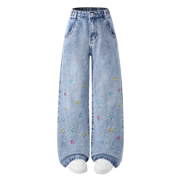 Guluxicc Baggy Jeans for Girls Wide Leg Pants Loose Elastic Waisted Teen Girls Cute Preppy Y2K Streetwear