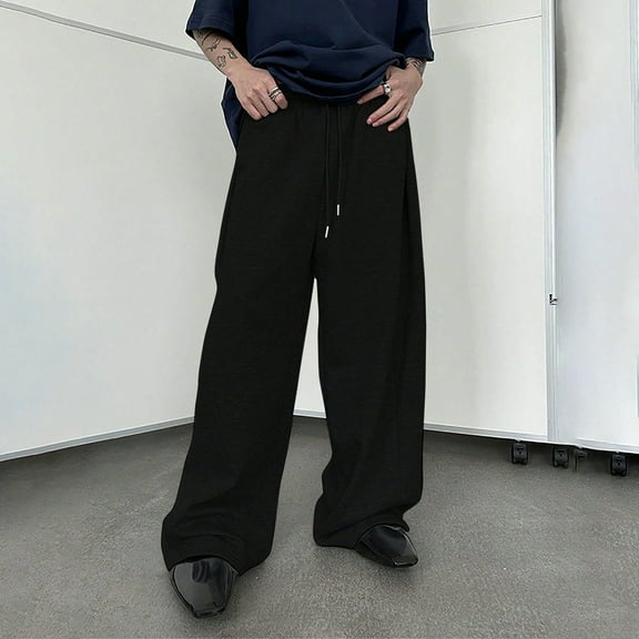 Men's Casual Pants Loose Fit Straight Leg Drawstring Waist Comfortable Trousers With Pockets For Daily Wear And Sports