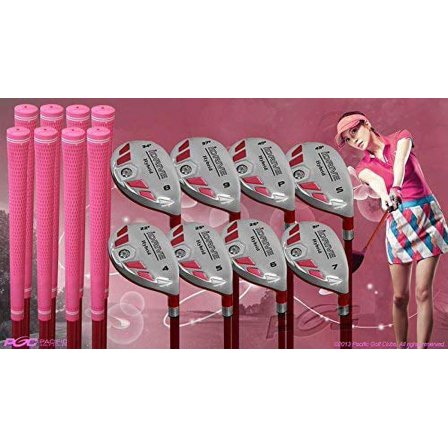 Women's iDrive Golf Clubs All Ladies Pink Hybrid Complete Full Set which Includes: #4, 5, 6, 7, 8, 9, PW SW Lady Flex Right Handed New Utility L Flex Club