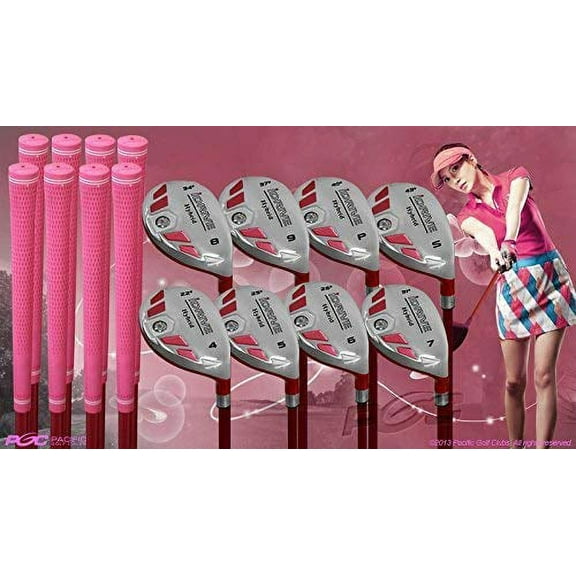 Women's iDrive Golf Clubs All Ladies Pink Hybrid Complete Full Set which Includes: #4, 5, 6, 7, 8, 9, PW  SW Lady Flex Right Handed New Utility L Flex Club